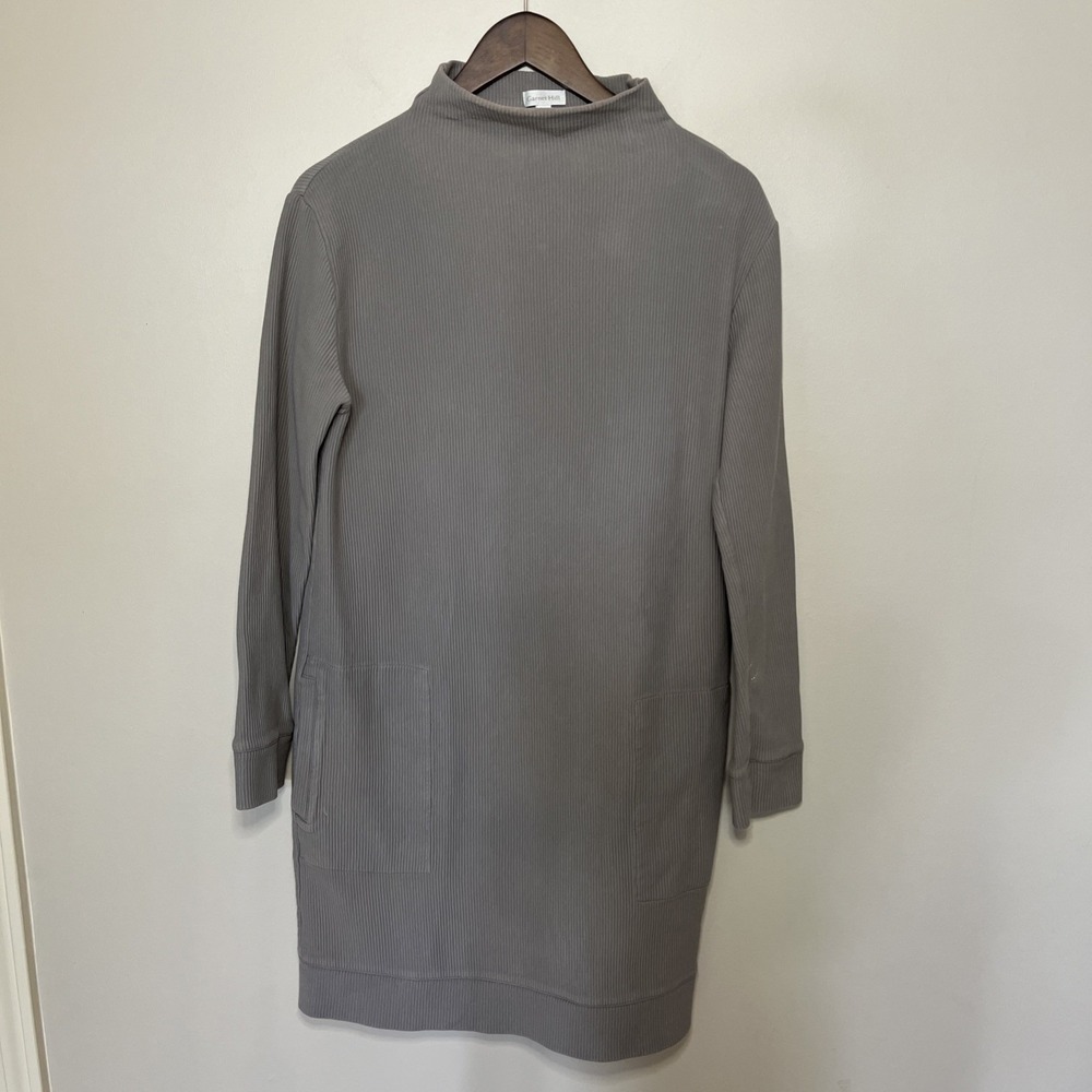 Garnet Hill Organic Cotton Ribbed Cocoon Dress Medium Grey Taupe Pockets - Picture 2 of 12
